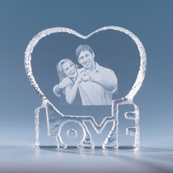 Personalizada en forma de corazón del amor 3D Foto de cristal de recuerdo de regalo para la pareja