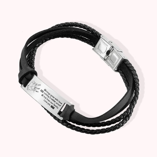 Bracelet en Cuir Tressé Personnalisé avec Noms Père et 1-6 Enfants à Motifs de Poings Cadeau Anniversaire Fête des Pères pour Papa Grand-Père