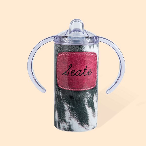 Tasse à bec en peau de vache avec nom, personnalisée.