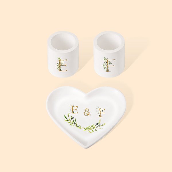 Personalised Wedding Unity Candle Set with Candle Holders and Plate