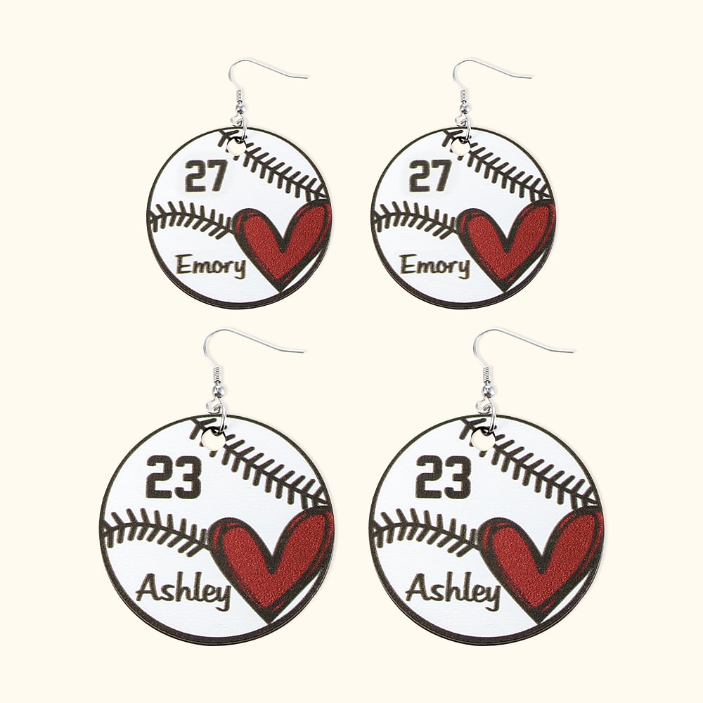 Boucles d'oreilles Baseball Softball personnalisées avec nom et numéro.