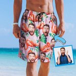 Personalized Face Photo Fruits Flamingo Palm Quick Dry Men's Swim Trunk Summer Vacation Essentials Father's Day Birthday Gift for Him