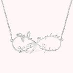 Collier Femme Infini Personnalisé avec 2 Fleurs de Naissance et 2 Noms Cadeau Fête Anniversaire