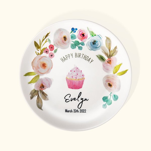 Plato de cerámica personalizado Happy Birthday Party Floral