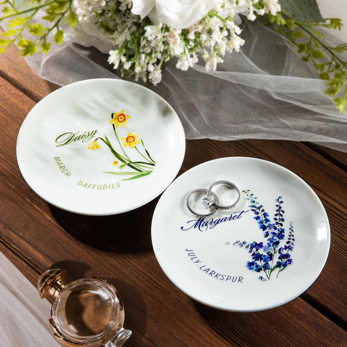 Personalized Birth Flower Floral Ring Jewellery Dish Gift for Her Gift for Bridemaids