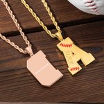 Personalised Engraved Baseball Initial Men's Necklace with Name for Birthday Gift for Sport Lovers