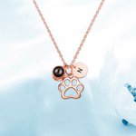 Personalised 100 Languages I love You Photo Projection Dog Paw with Initial Necklace