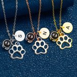 Personalised 100 Languages I love You Photo Projection Dog Paw with Initial Necklace