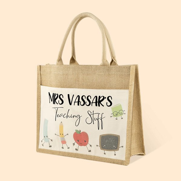 Bolsa de yute personalizada con nombre para regalo de agradecimiento al profesor