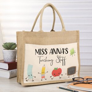 Personalised Jute Tote Bag with Name for Teacher Thank You Gift