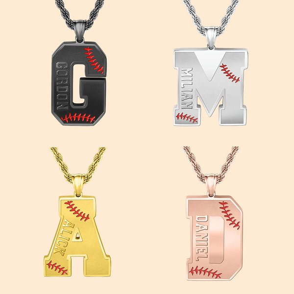 Personalisierte eingraviert Baseball Initial Männer Halskette mit Namen für Geburtstag Geschenk für Sport-Liebhaber
