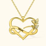 Personalisierte Unendlichkeit und Herz-Anhänger mit Namen Geburt Monat Schmetterling Halskette