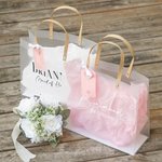 Titre personnalisé Nom PVC givré Sac cadeau mariage avec étiquette et papier intérieur Douche nuptiale Fête Bachelorette Favors