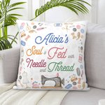 Funda de Cojín Personalizada Costurera Artesana Funda de Cojín Arrojadiza El Alma de Uno se Alimenta con Aguja e Hilo
