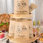 Personliga baby shower favoritsäckar Vi kan inte vänta med att vänta tack så mycket