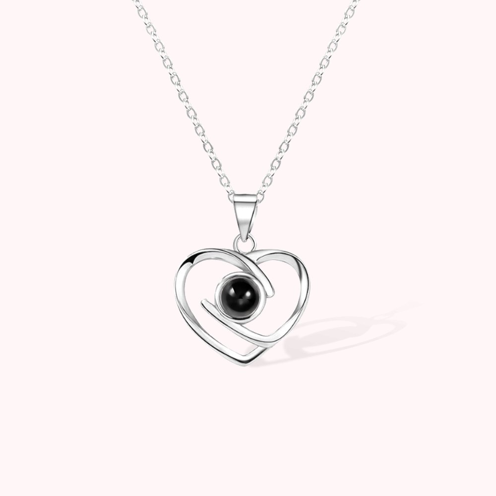 Collier avec Photo à Projection "Coeur d'Amour Entrelacé" Personnalisé en 100 Langues Cadeau d'Anniversaire pour Elle