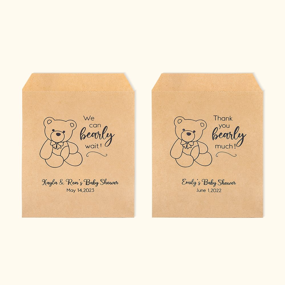 Sacs de faveur personnalisés pour la douche de bébé We Can Bearly Wait Thank You Bearly Much (Nous ne pouvons pas attendre longtemps)
