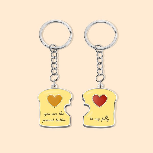 Mantequilla de maní personalizada y jalea tostada con el llavero de la pareja del corazón Set Mejor Amigo Regalo