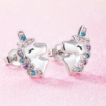 Personalisierte 925 Sterling Silber Fantasy Einhorn Ohrringe Geschenk für Mädchen