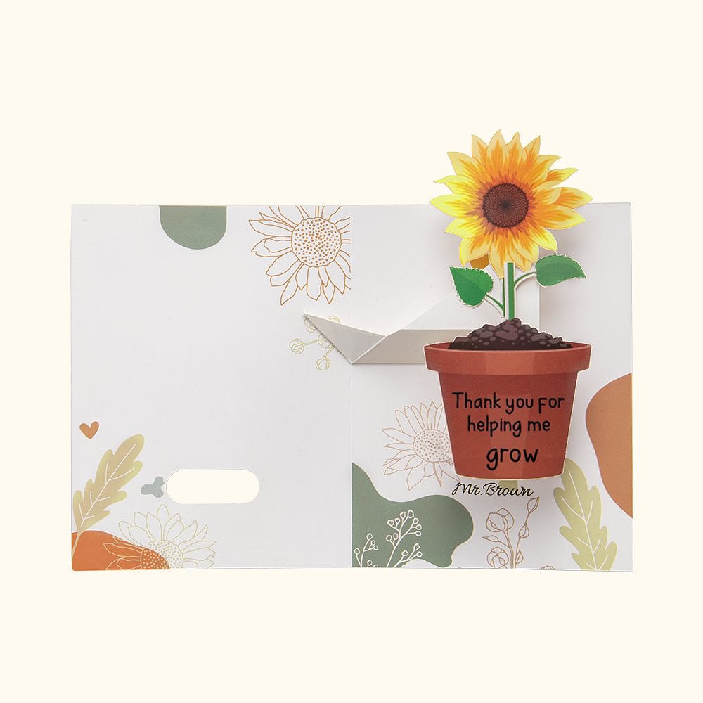 Carte de vœux personnalisée "Merci de m'avoir aidé à grandir" (tournesol) pour enseignant(e)