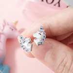 Personalisierte 925 Sterling Silber Fantasy Einhorn Ohrringe Geschenk für Mädchen