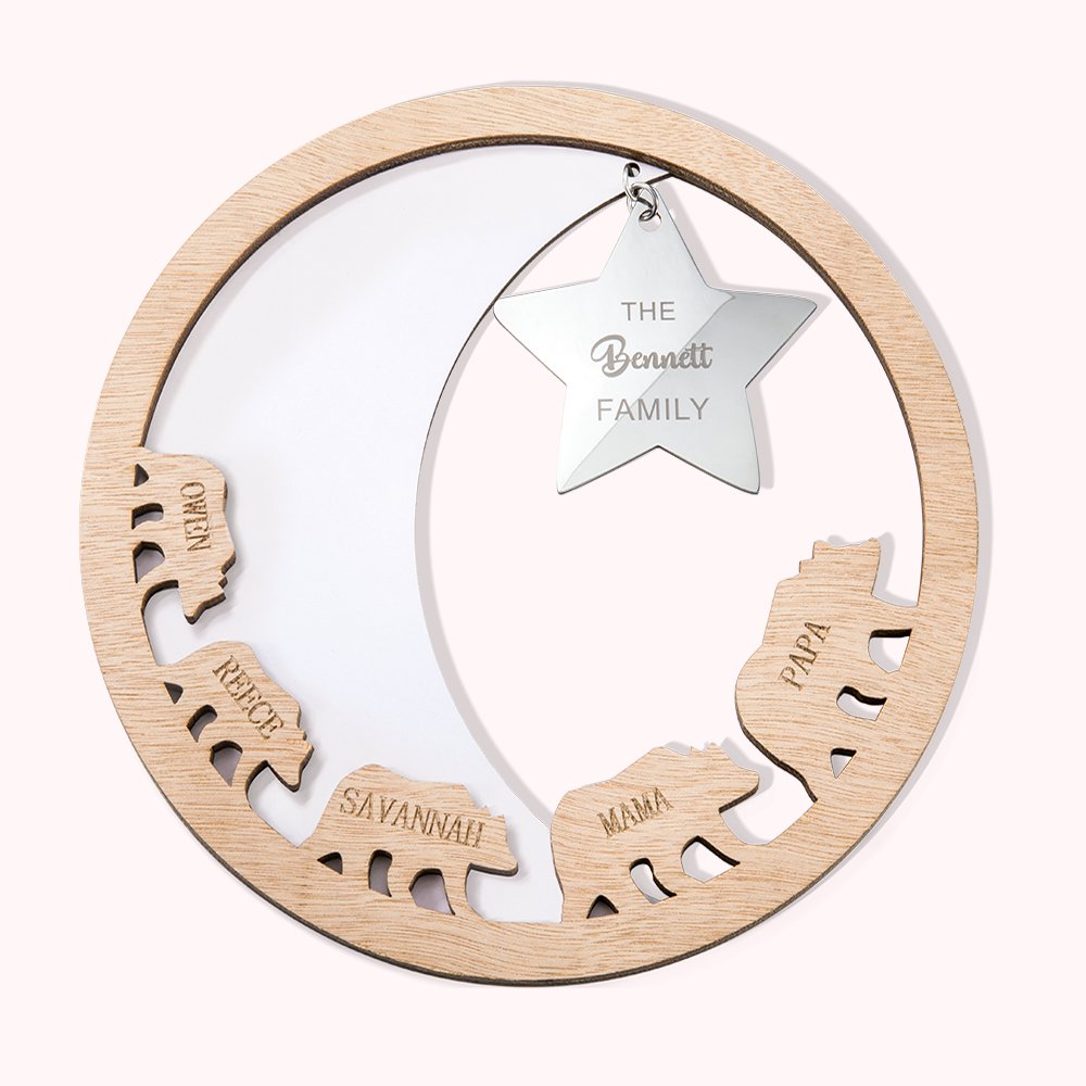 Panneau en bois personnalisé "Grands Ours et Lionceaux" pour décoration familiale