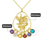 Personalisierte Drop Shaped Geburt Blume Bouquet Anhänger Halskette mit Birthstones