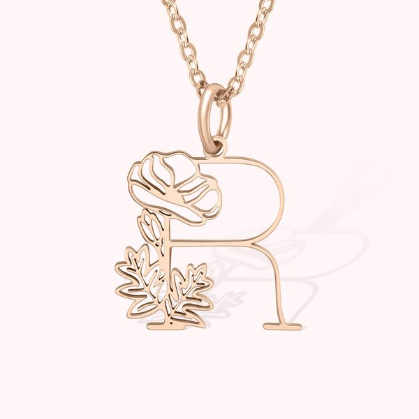 Birth Flower Necklace with Initial for Women