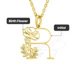 Personalized Birth Flower Necklace with Initial for Women Memorial Gift
