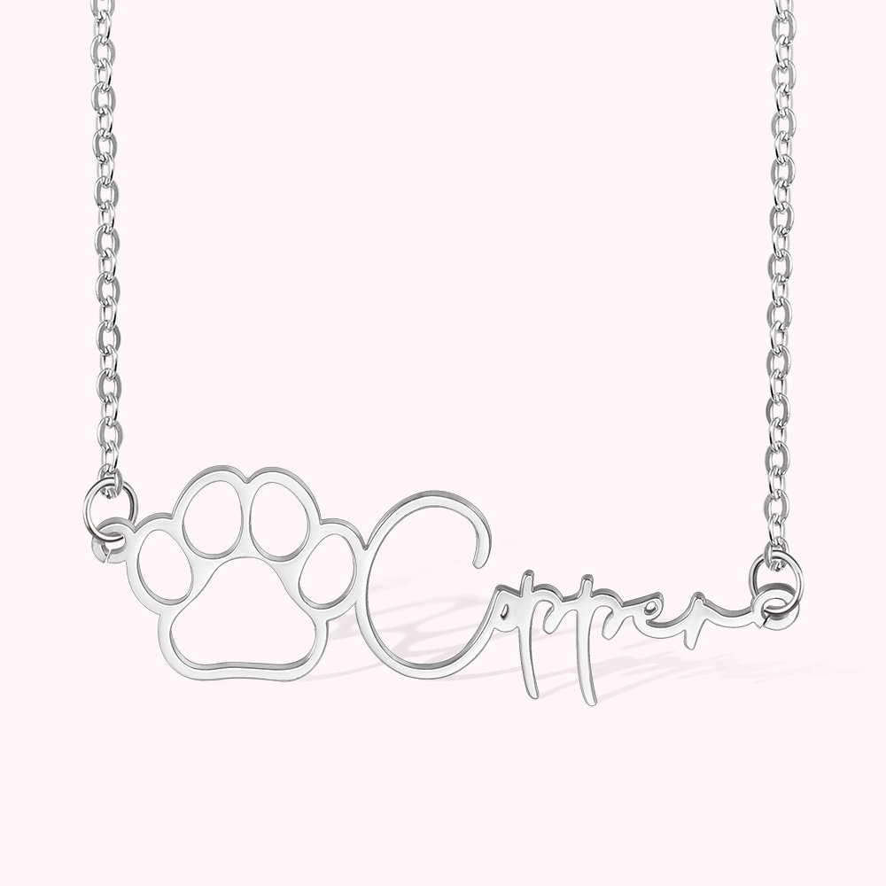 Chaîne avec Prénom Personnalisé Collier de Patte de Chien Cadeau d'Anniversaire pour les Amoureux des Animaux de Compagnie