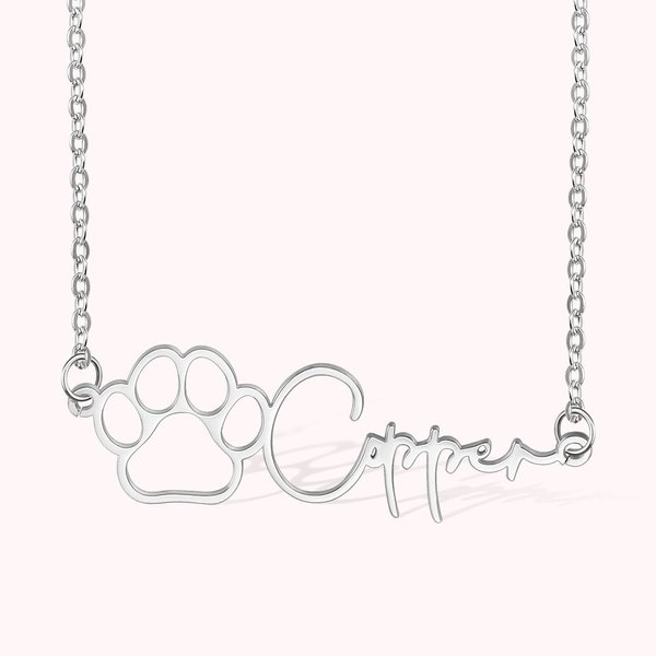 Chaîne avec Prénom Personnalisé Collier de Patte de Chien Cadeau d'Anniversaire pour les Amoureux des Animaux de Compagnie