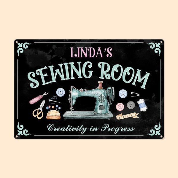 Personalised Metal Sewing Room Sign Wall Decor
