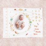 Personalized Flowers Universe Baby Milestone Growth Tracker Soft Blanket with Accessories Wooden Ring Baby Shower Gift for Newborn