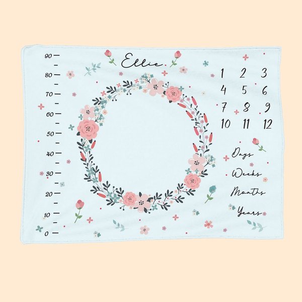 Couverture Douce Personnalisée avec Nom Motif Couronne de Fleurs Cadeau pour Bébé Nouveau-Né