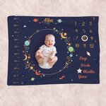 Personalized Flowers Universe Baby Milestone Growth Tracker Soft Blanket with Accessories Wooden Ring Baby Shower Gift for Newborn