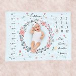 Personalized Flowers Universe Baby Milestone Growth Tracker Soft Blanket with Accessories Wooden Ring Baby Shower Gift for Newborn