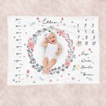 Personalized Flowers Universe Baby Milestone Growth Tracker Soft Blanket with Accessories Wooden Ring Baby Shower Gift for Newborn