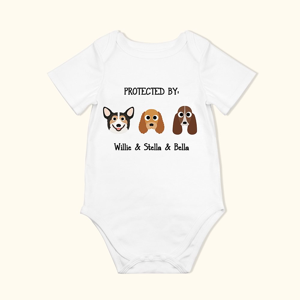Onesie Bébé Personnalisé avec Motifs et Noms des Chiens Dessinés Cadeau Anniversaire Naissance pour Nouveau-né