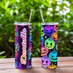 Personalized Halloween Pumpkins Skinny Tumbler with Straw 20oz Stainless Steel Colorful Pumpkin Tumbler Funny Halloween Gift
