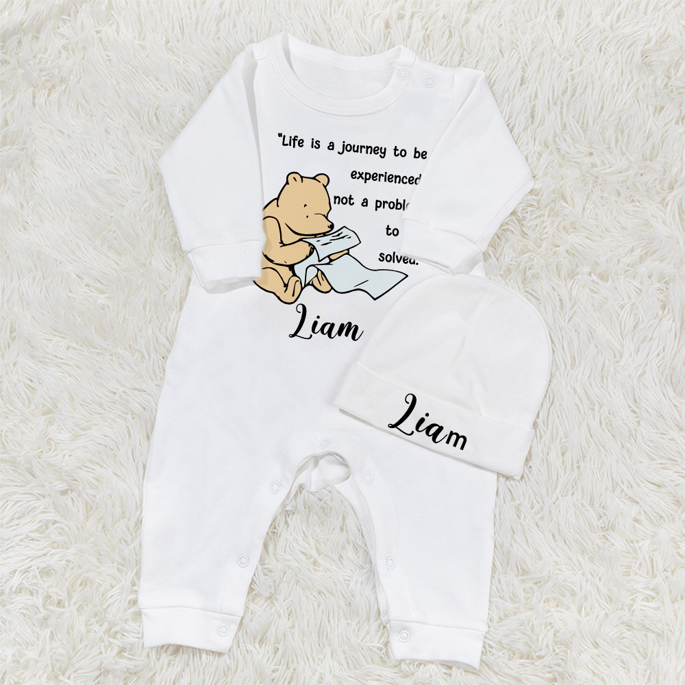 Personalized Classic Winnie the Pooh Baby Romper Set with Hat and Gloves Coming Home Outfit