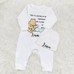 Personalized Classic Winnie the Pooh Baby Romper Set with Hat and Gloves Coming Home Outfit