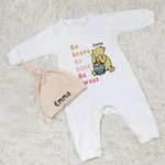 Personalized Classic Winnie the Pooh Baby Romper Set with Hat and Gloves Coming Home Outfit