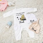 Personalized Classic Winnie the Pooh Baby Romper Set with Hat and Gloves Coming Home Outfit