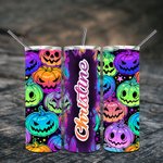 Personalized Halloween Pumpkins Skinny Tumbler with Straw 20oz Stainless Steel Colorful Pumpkin Tumbler Funny Halloween Gift