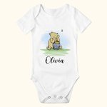Personalized Classic Winnie The Pooh Short Sleeve Baby Onesie With Name