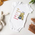 Personalized Classic Winnie The Pooh Short Sleeve Baby Onesie With Name