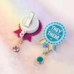Personalized Retractable Pronoun Badge Reel Swivel Clip LGBTQ and Pride Rainbow