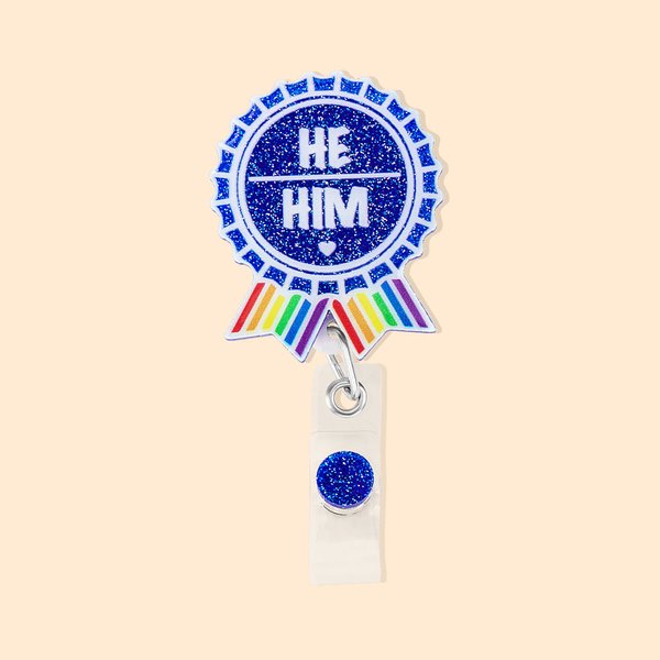 Retractable Pronoun Badge Reel LGBTQ and Pride Rainbow
