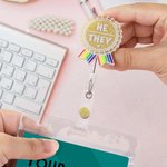 Personalized Retractable Pronoun Badge Reel Swivel Clip LGBTQ and Pride Rainbow