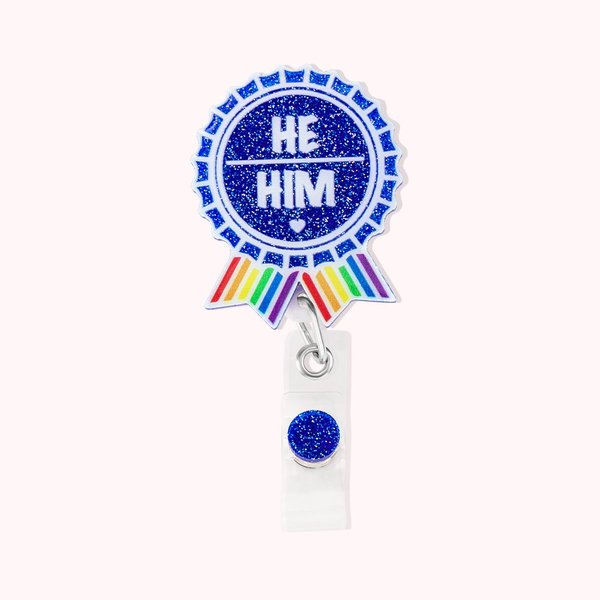 Retractable Pronoun Badge Reel LGBTQ and Pride Rainbow